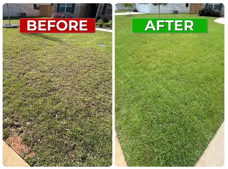 Before and after weed control lawn result 1