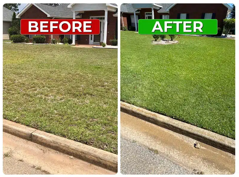Before and after weed control lawn result 7